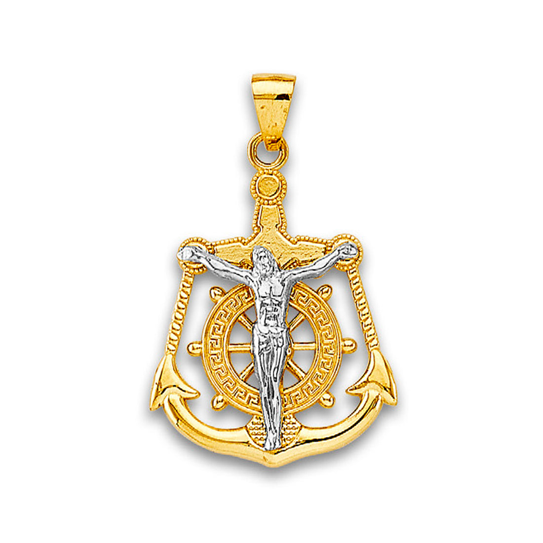 Two Tone Gold Nautical Anchor Jesus Crucifix Pendant
