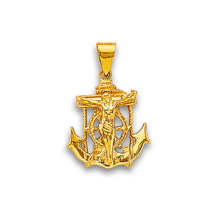 Yellow Gold Dual Tone Jesus Crucifix Anchor Cross Charm Pendant