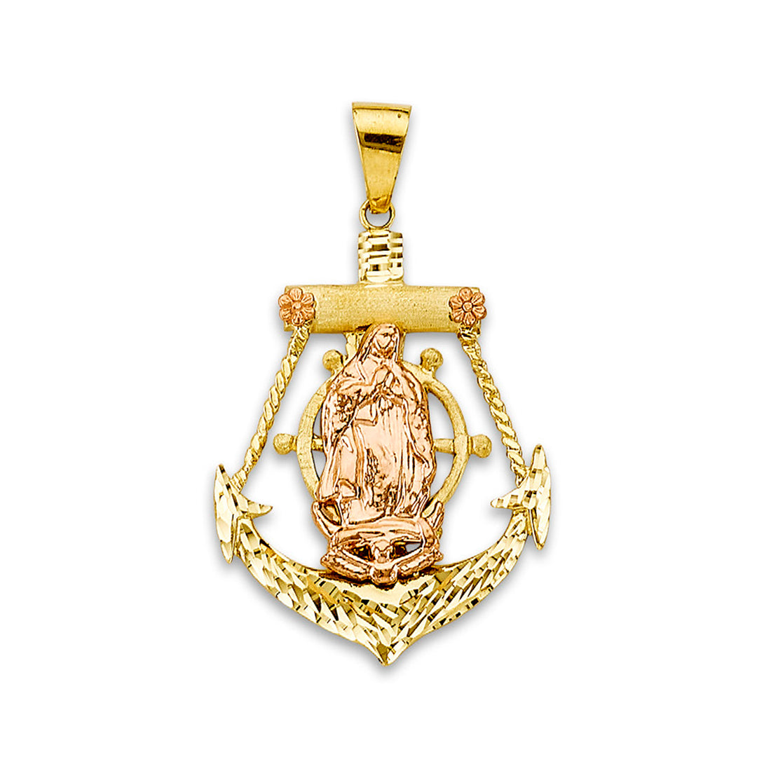 Two Tone Gold Floral Lady of Guadalupe Anchor Religious Pendant