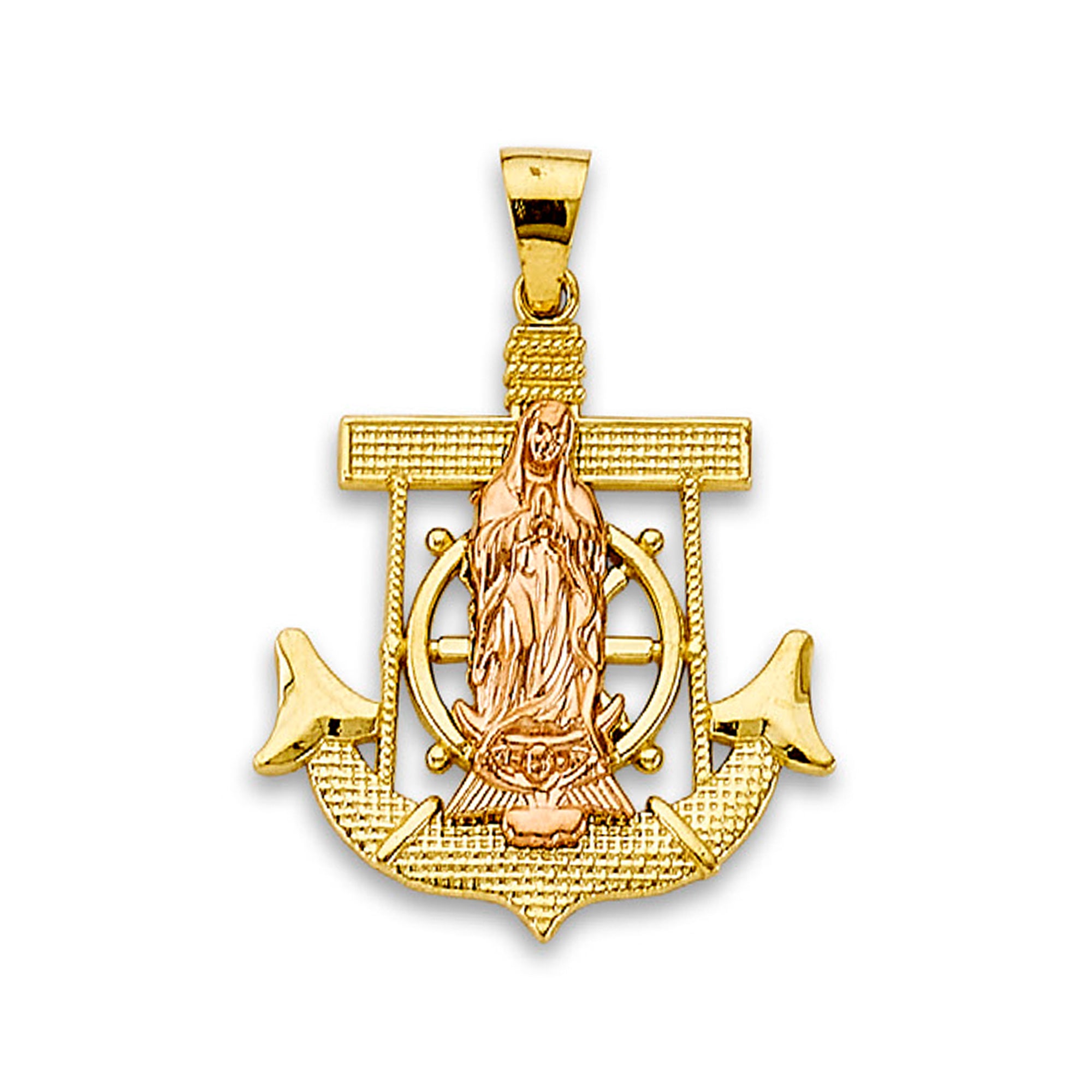 Two Tone Gold Diamond-cut Grand Lady of Guadalupe Pendant 