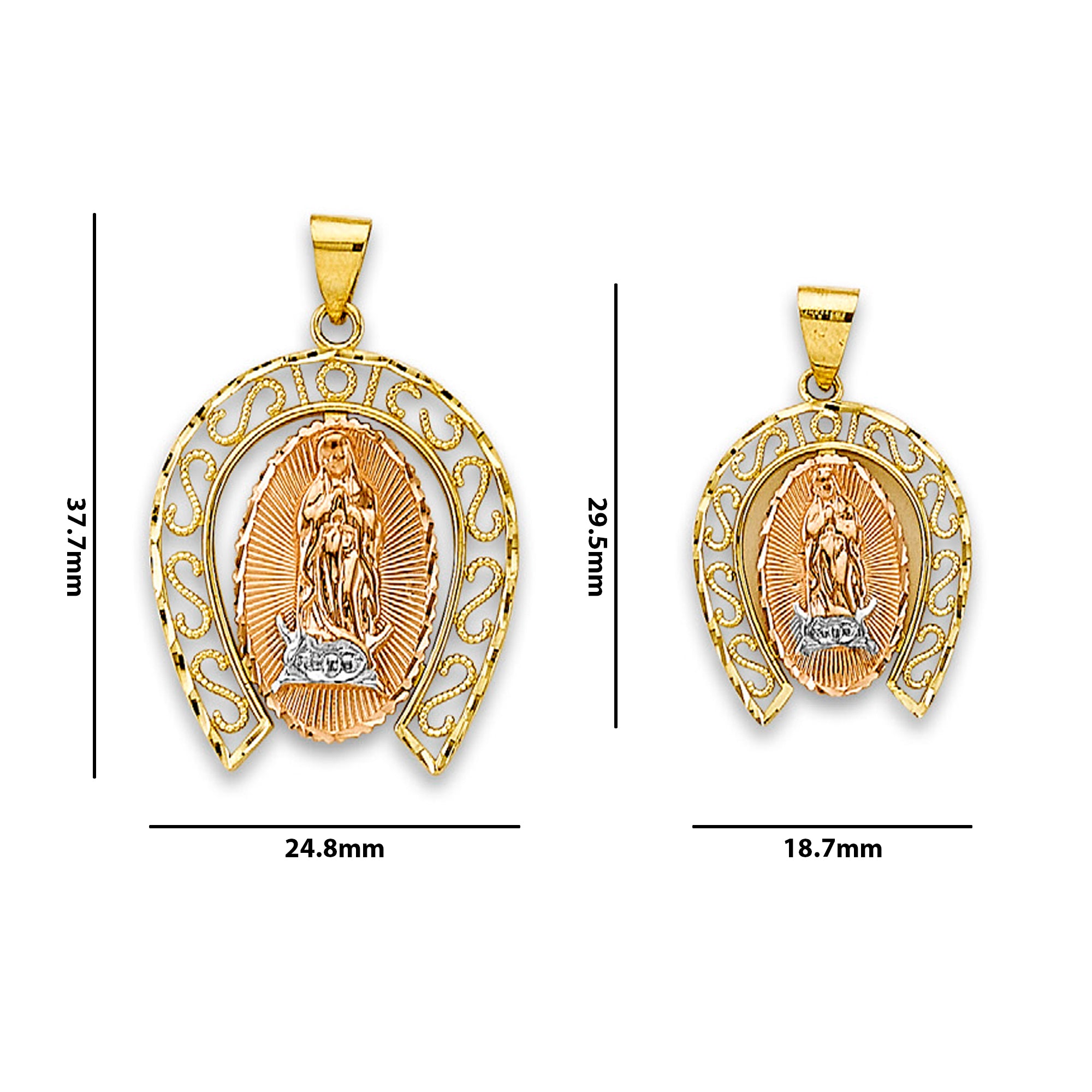 Tri Tone Gold Lady of Guadalupe Filigree Religious Pendant