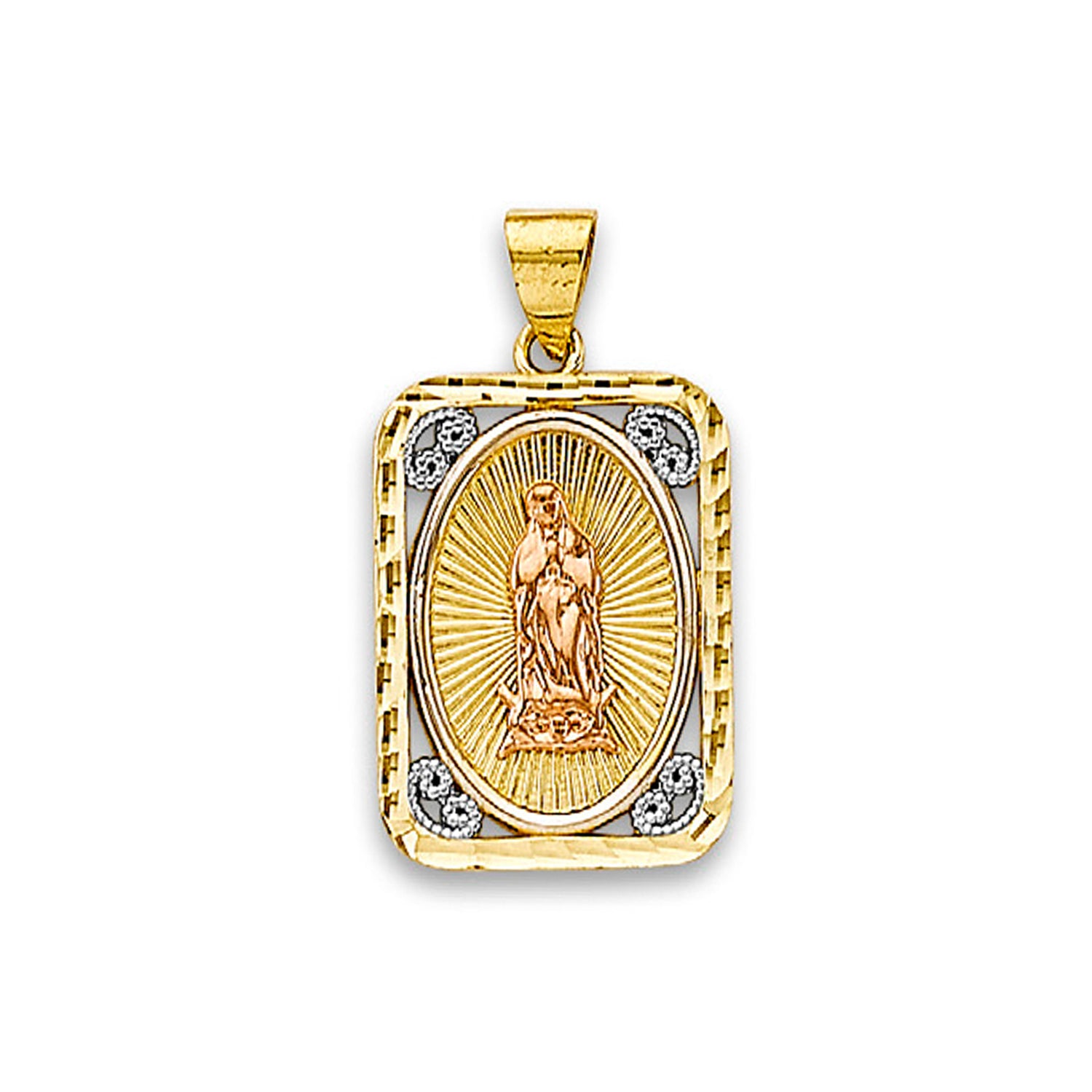 Tri Tone Gold Grand Textured Virgin Mother Mary Religious Pendant 