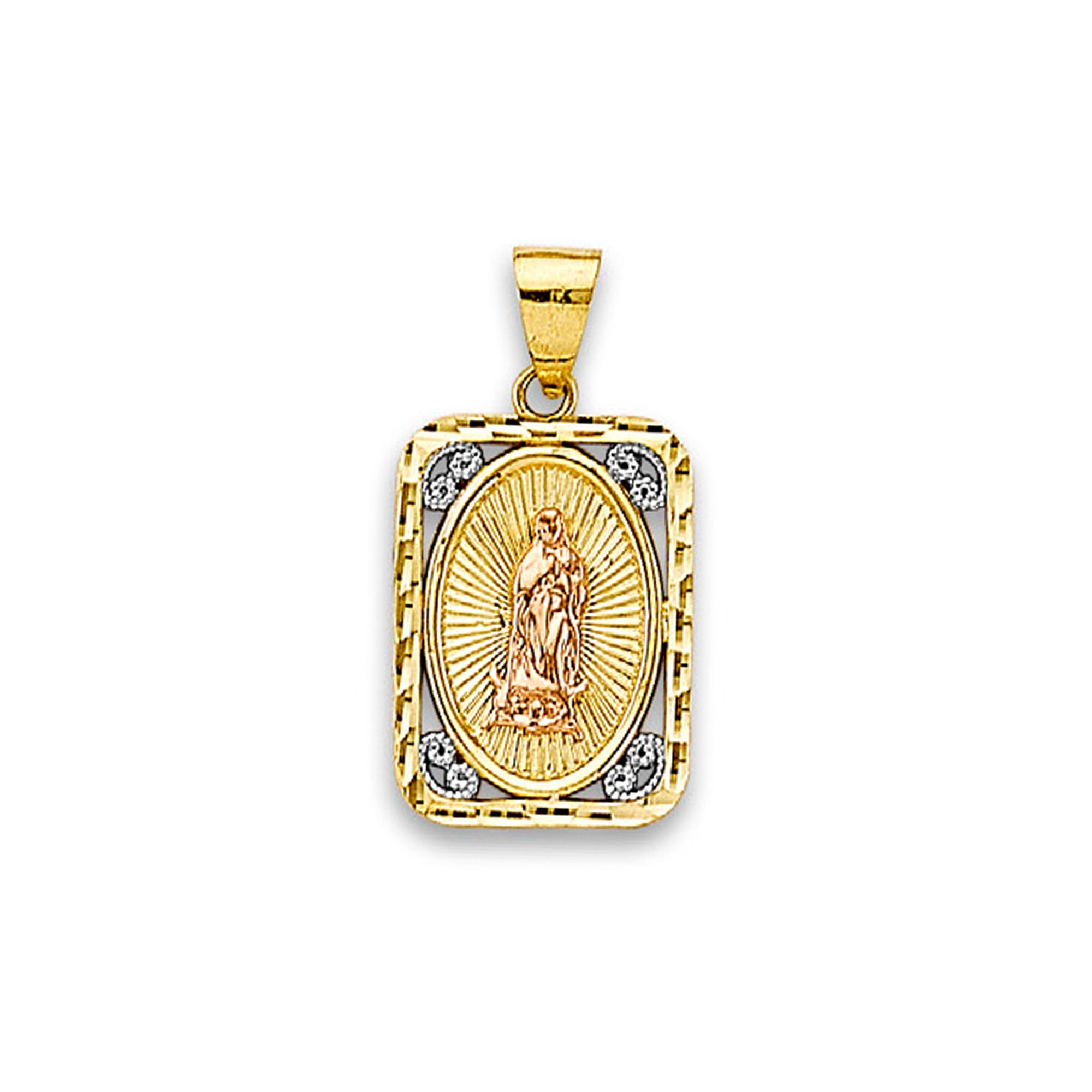 Tri Tone Gold Grand Textured Virgin Mother Mary Religious Pendant