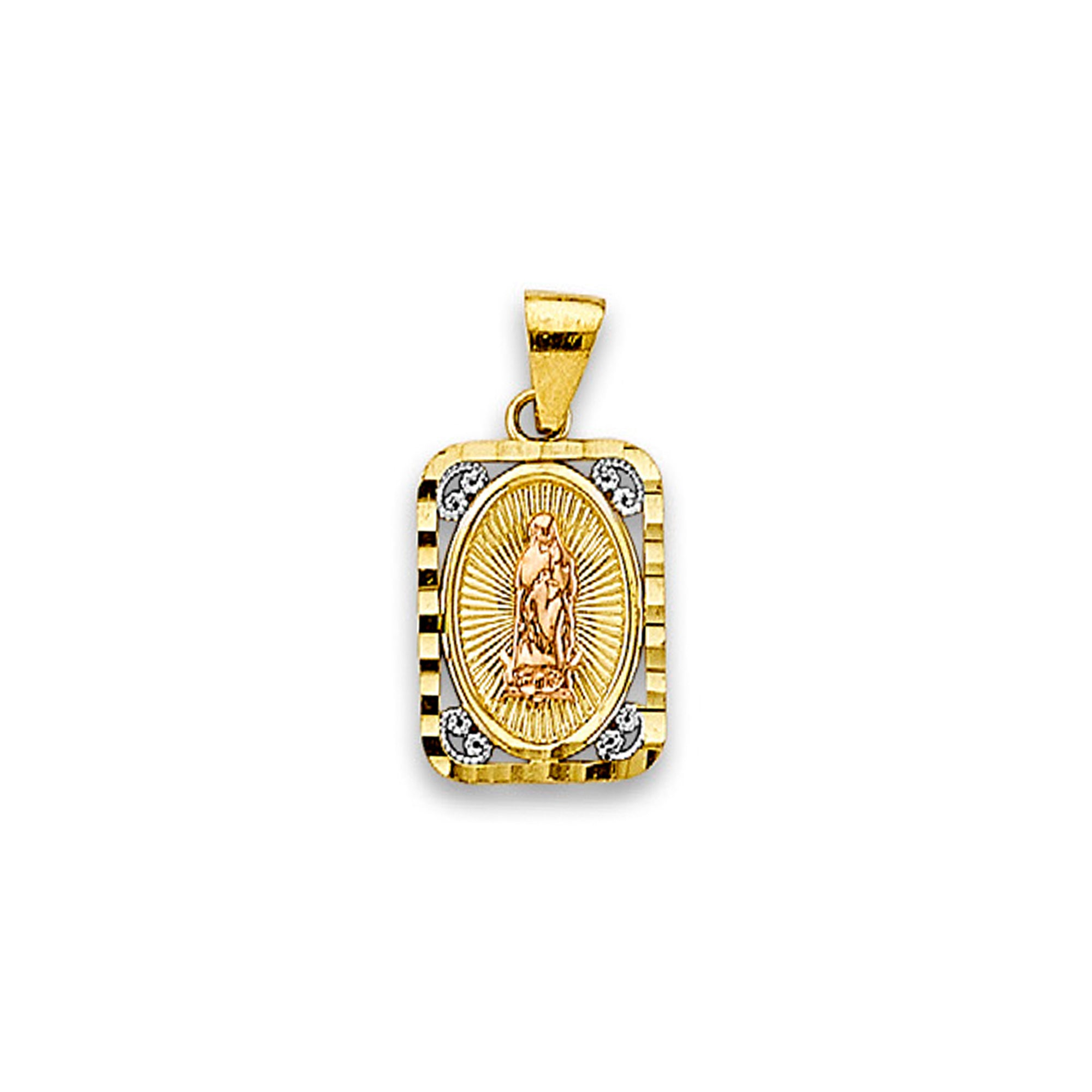 Tri Tone Gold Grand Textured Virgin Mother Mary Religious Pendant