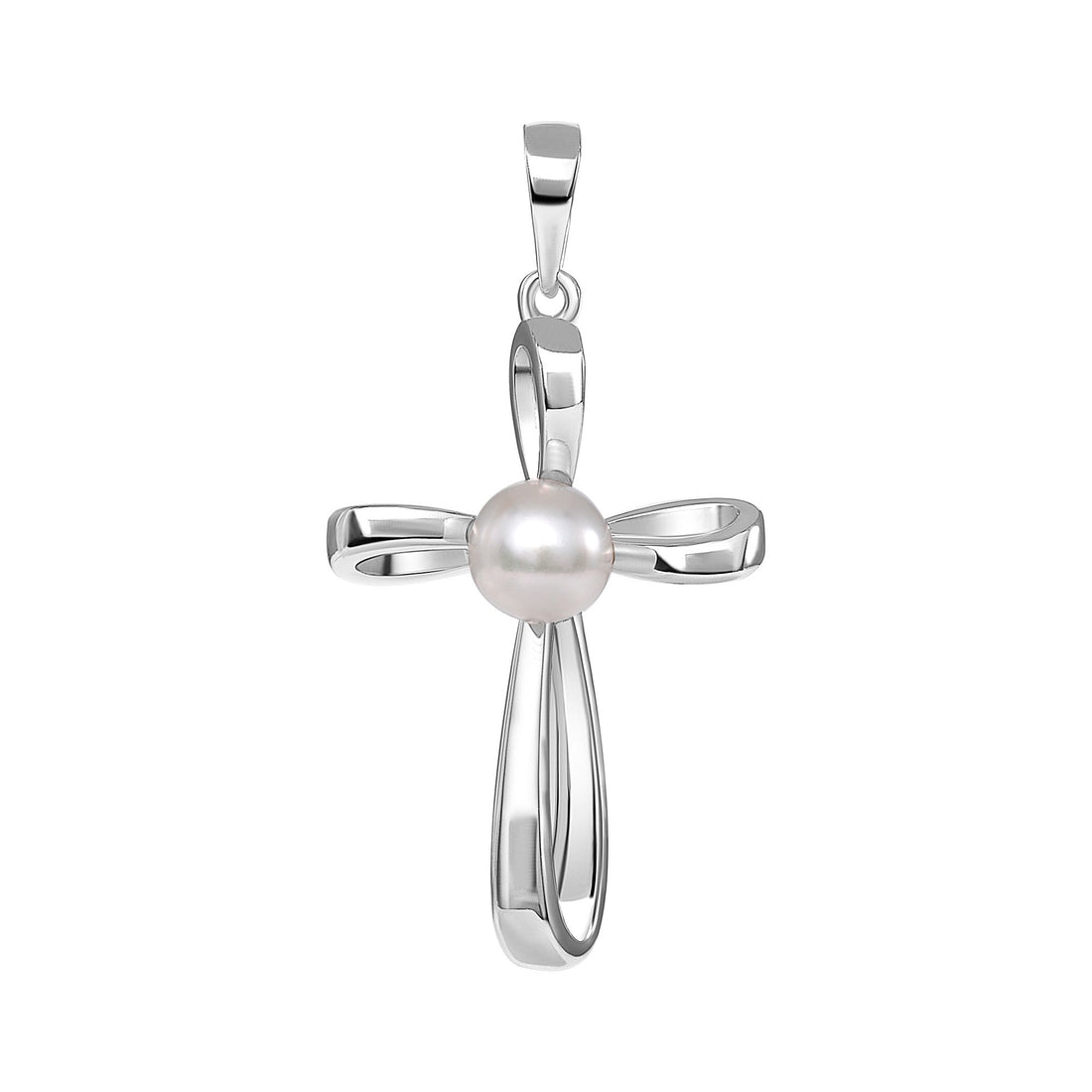 925 Sterling Silver Pearl Center Looped Cross Pendant