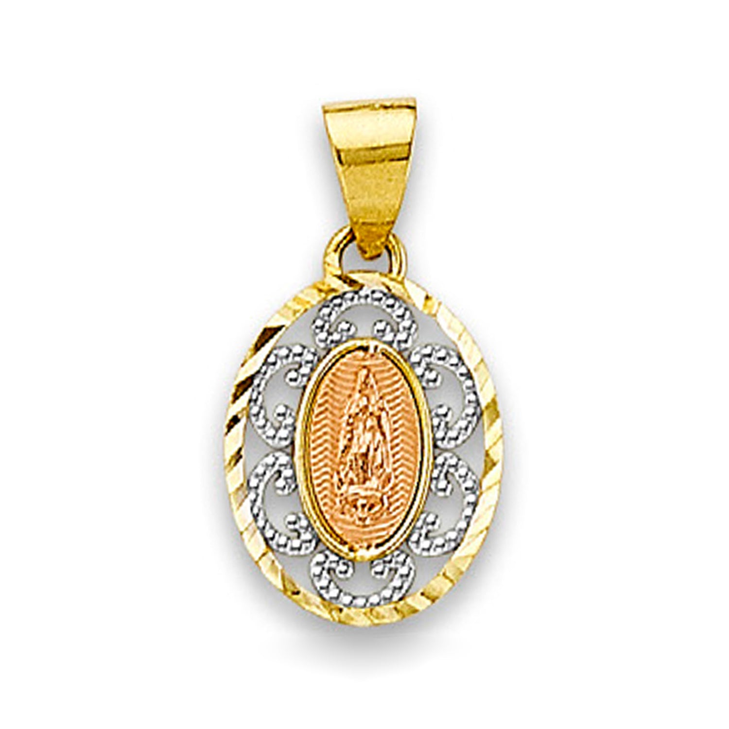 Tri Tone Gold Quinceanera Lady of Guadalupe Pendant