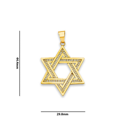 Yellow Gold Filigree Star of David Jewish Pendant with Measurement