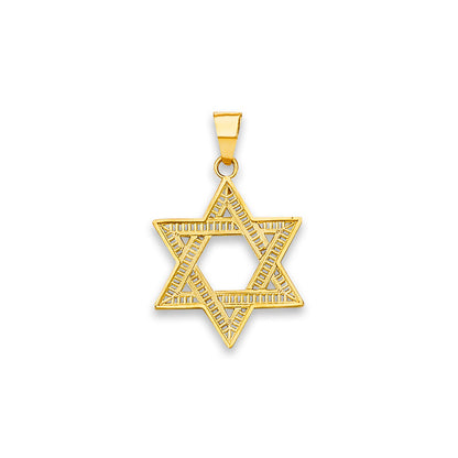 Yellow Gold Open Fancy Star of David Religious Pendant