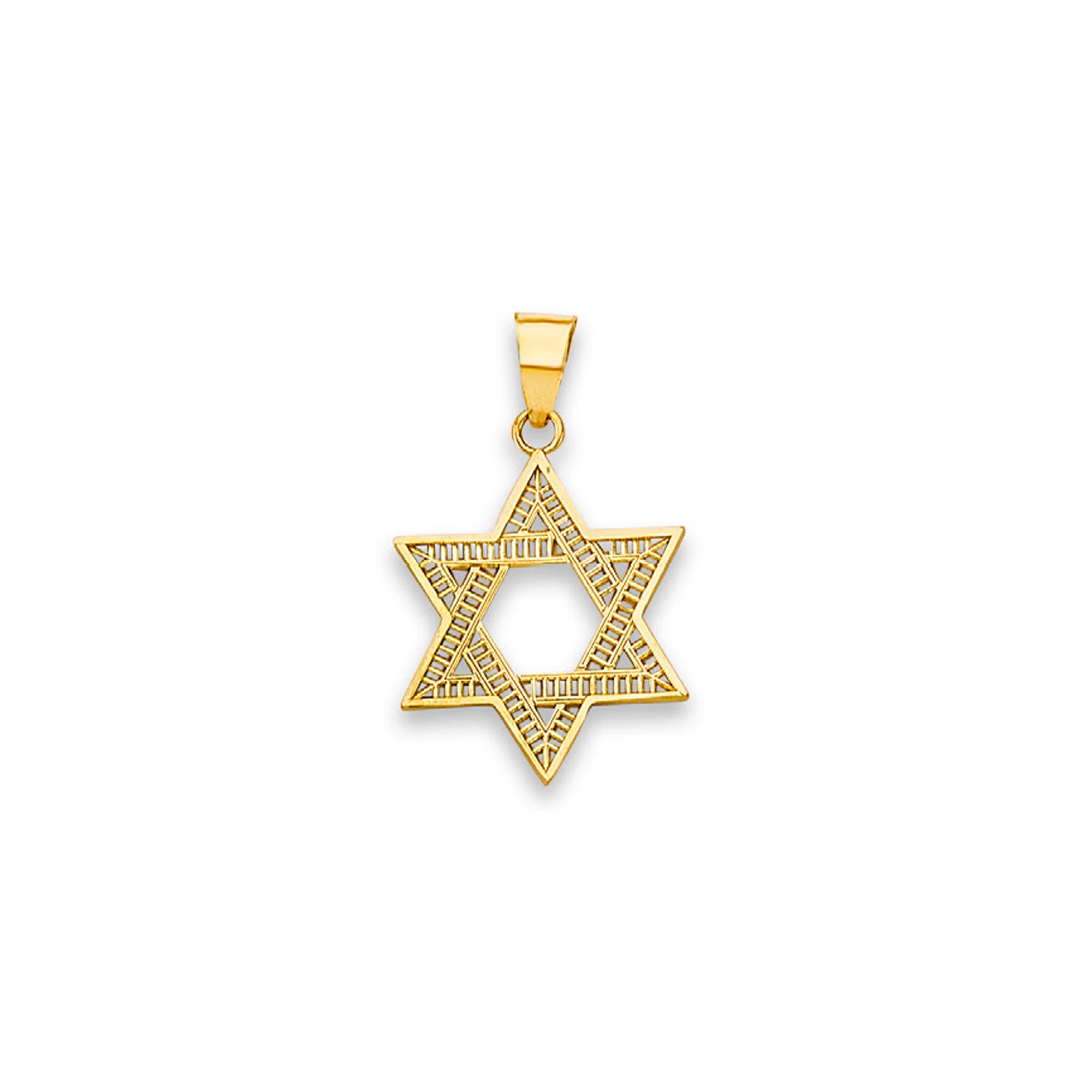 Yellow Gold Open Fancy Star of David Religious Pendant