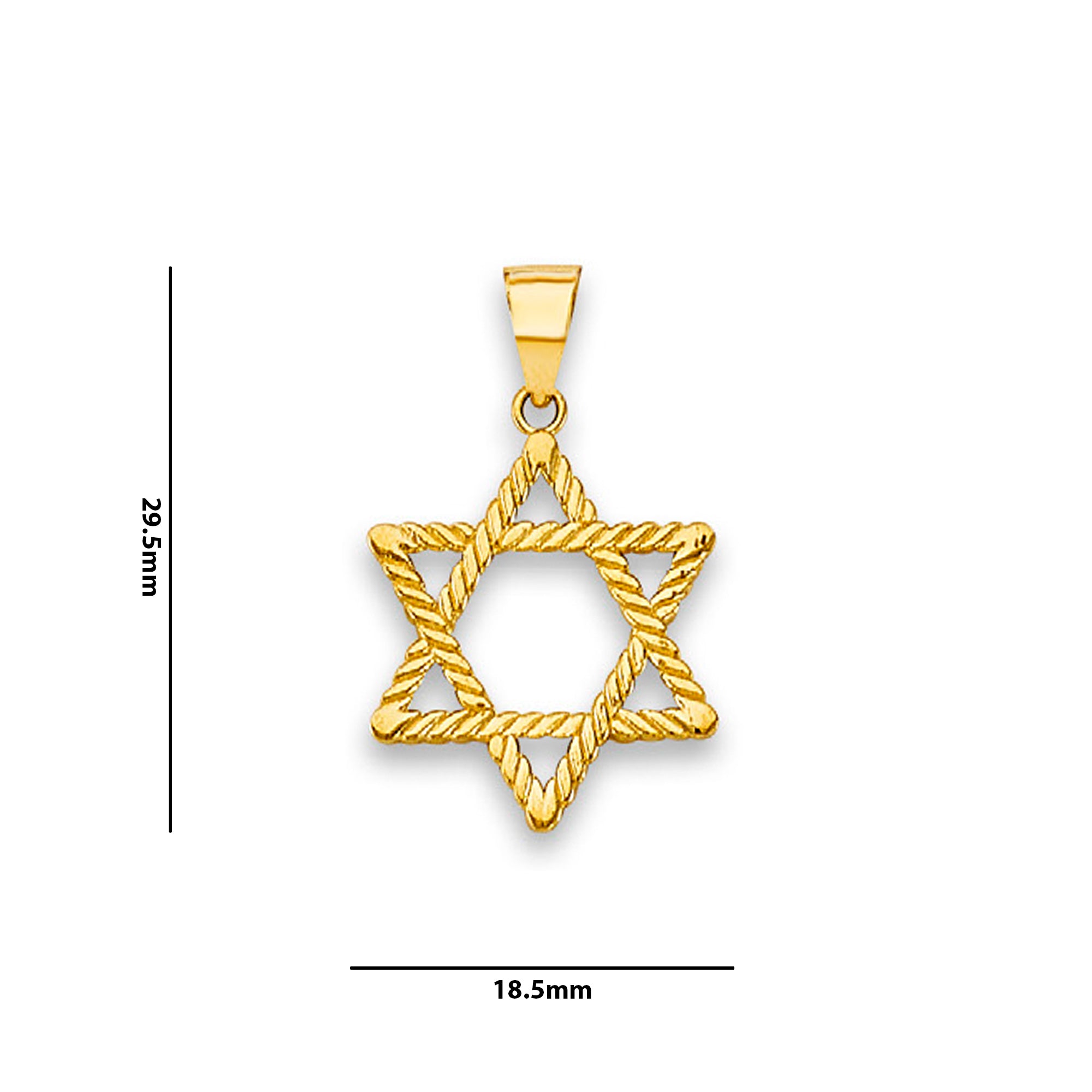 Yellow Gold Rope-Textured Star of David Pendant with Measurement