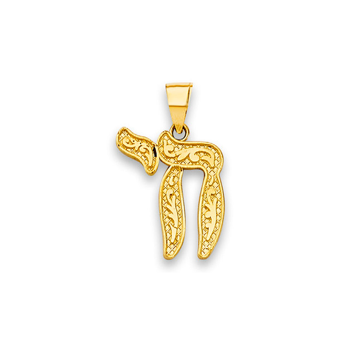 Yellow Gold Jewish Chai Textured Pendant 