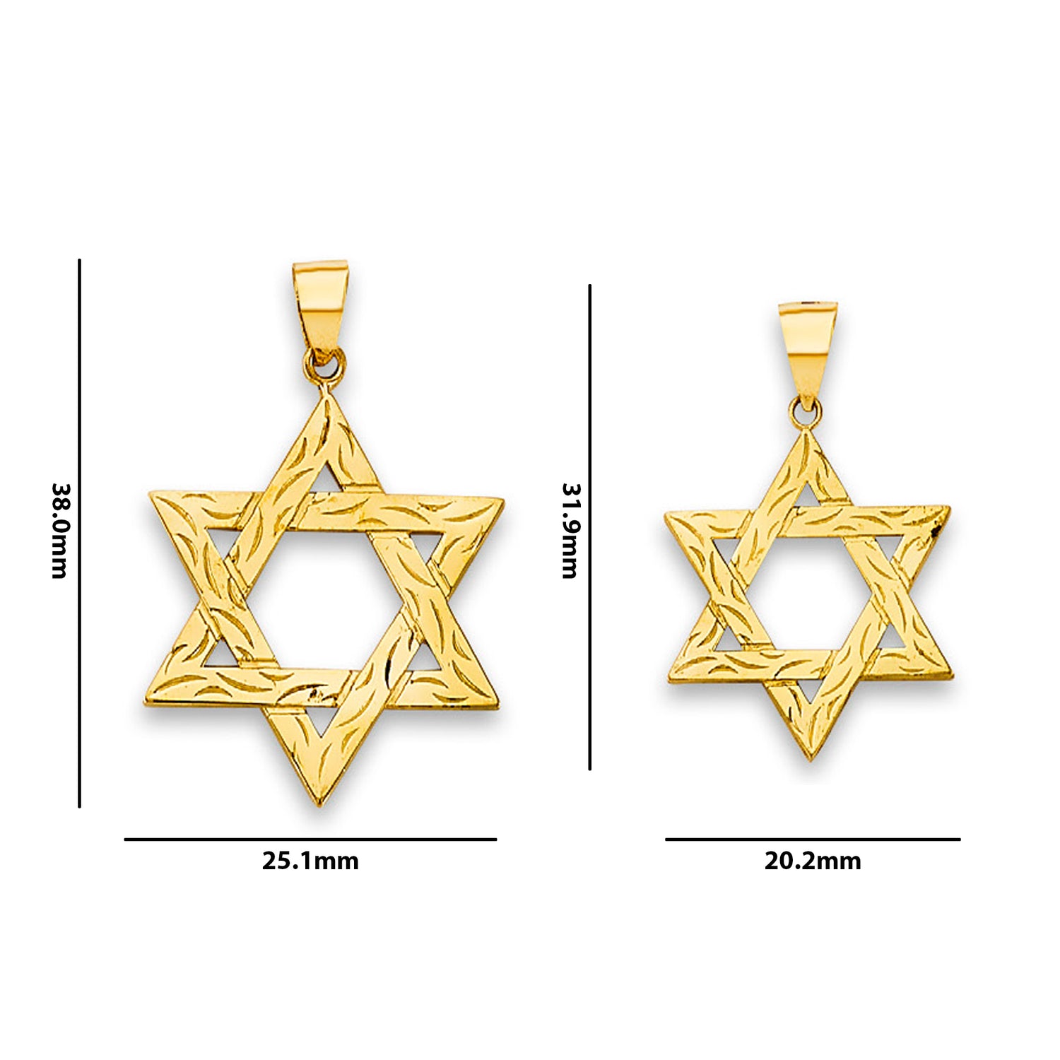 Yellow Gold Stylish Star of David Religious Pendant with Measurement