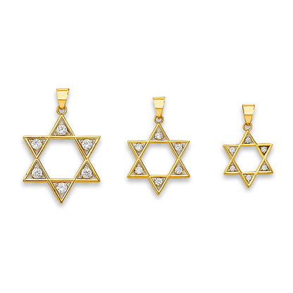 Yellow Gold Minimal Round CZ Star of David Pendant