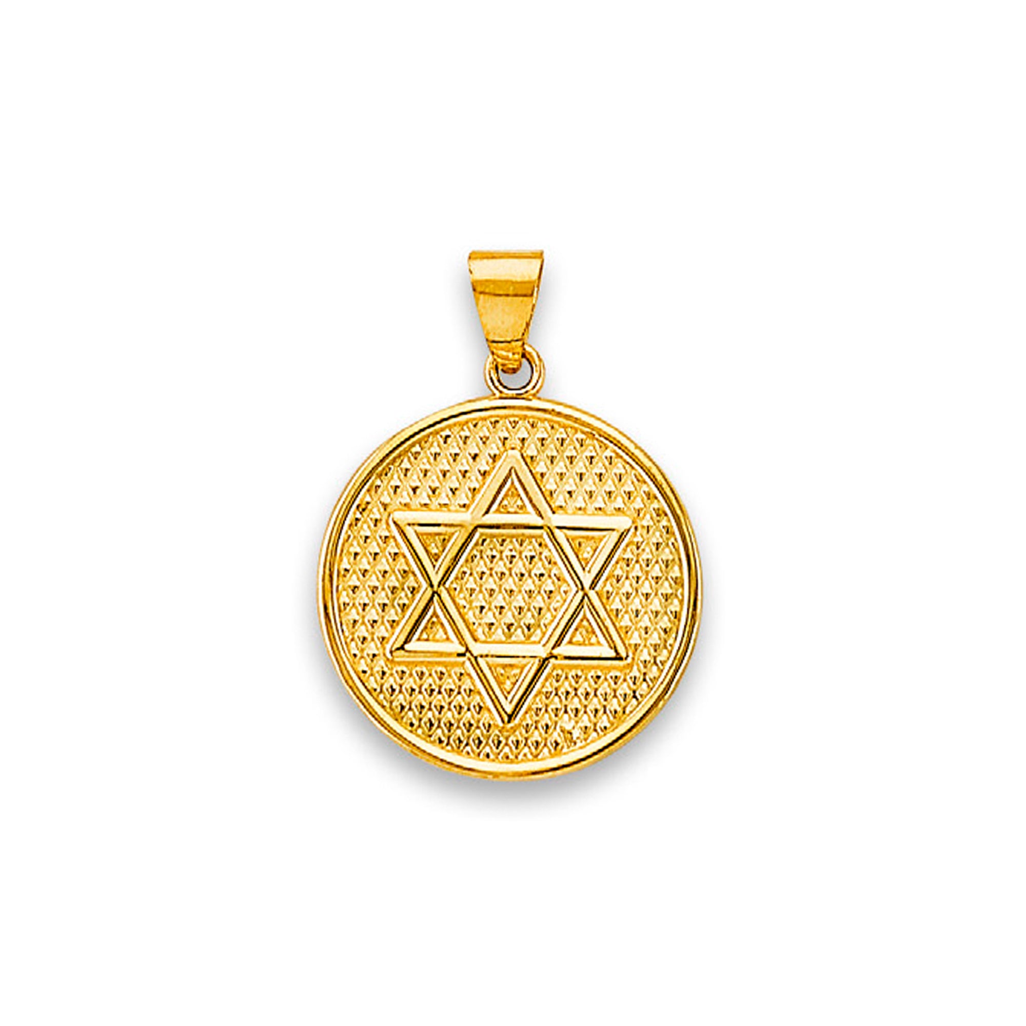 Yellow Gold Star of David Textured Disc Pendant