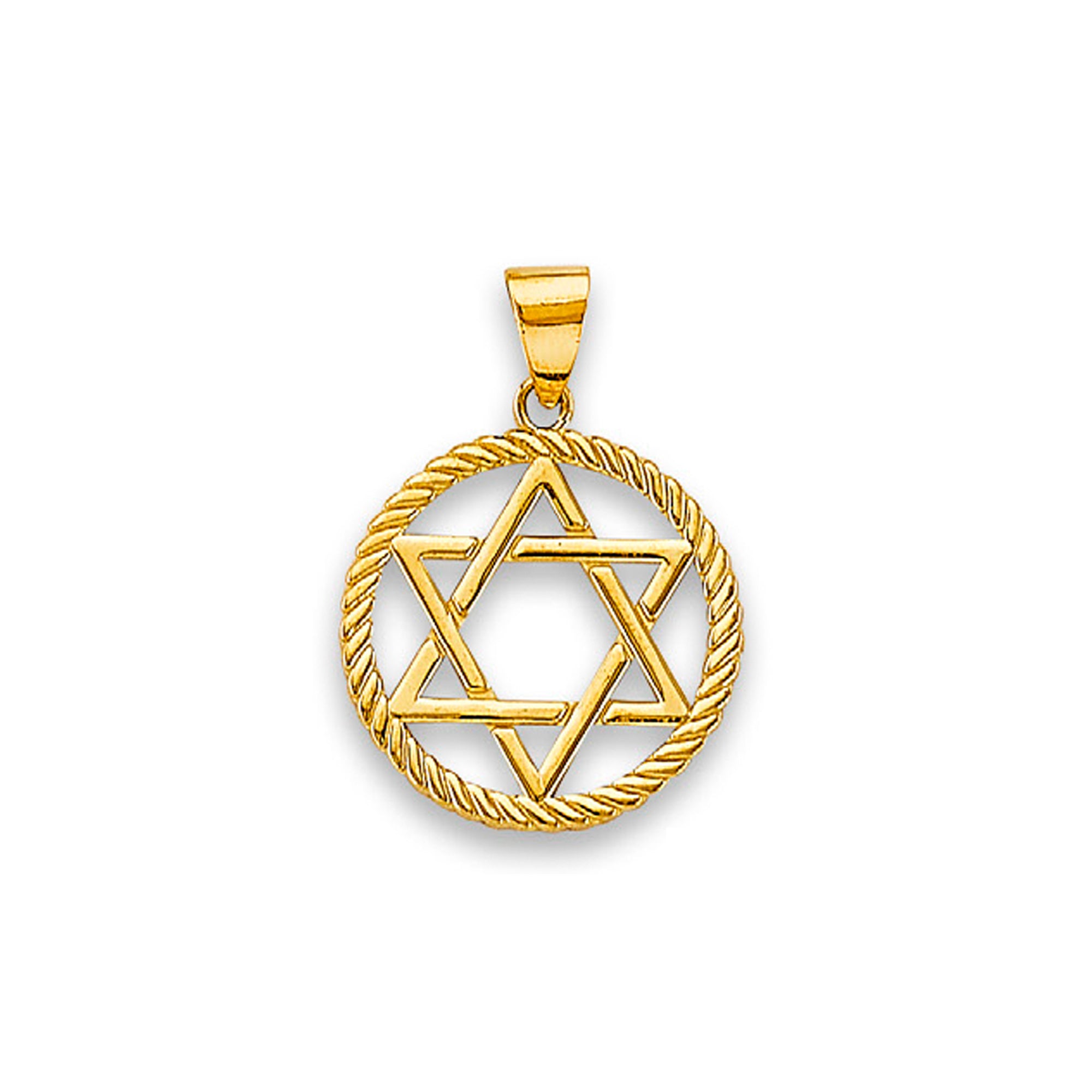 Yellow Gold Star of David Circular Rope Charm Pendant