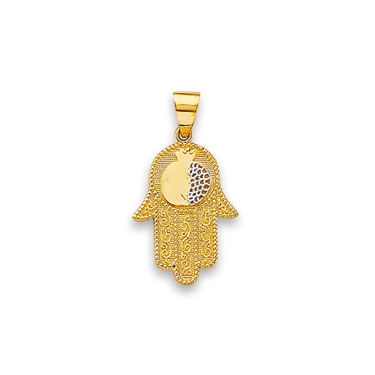 Two Tone Gold Hand of Hamsa Religious Pendant