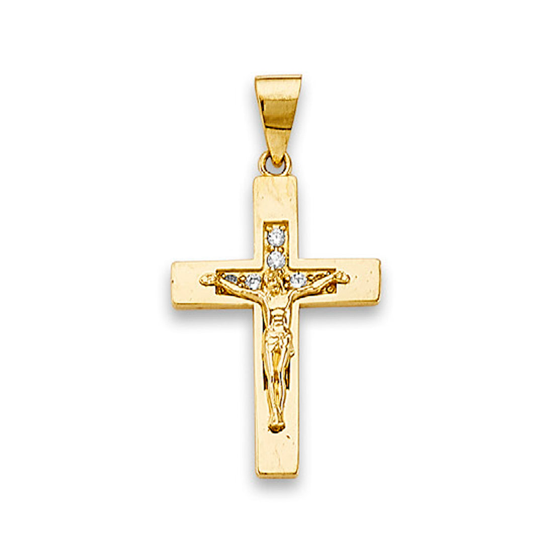 Yellow Gold CZ Semi-carved Crucifix Pendant