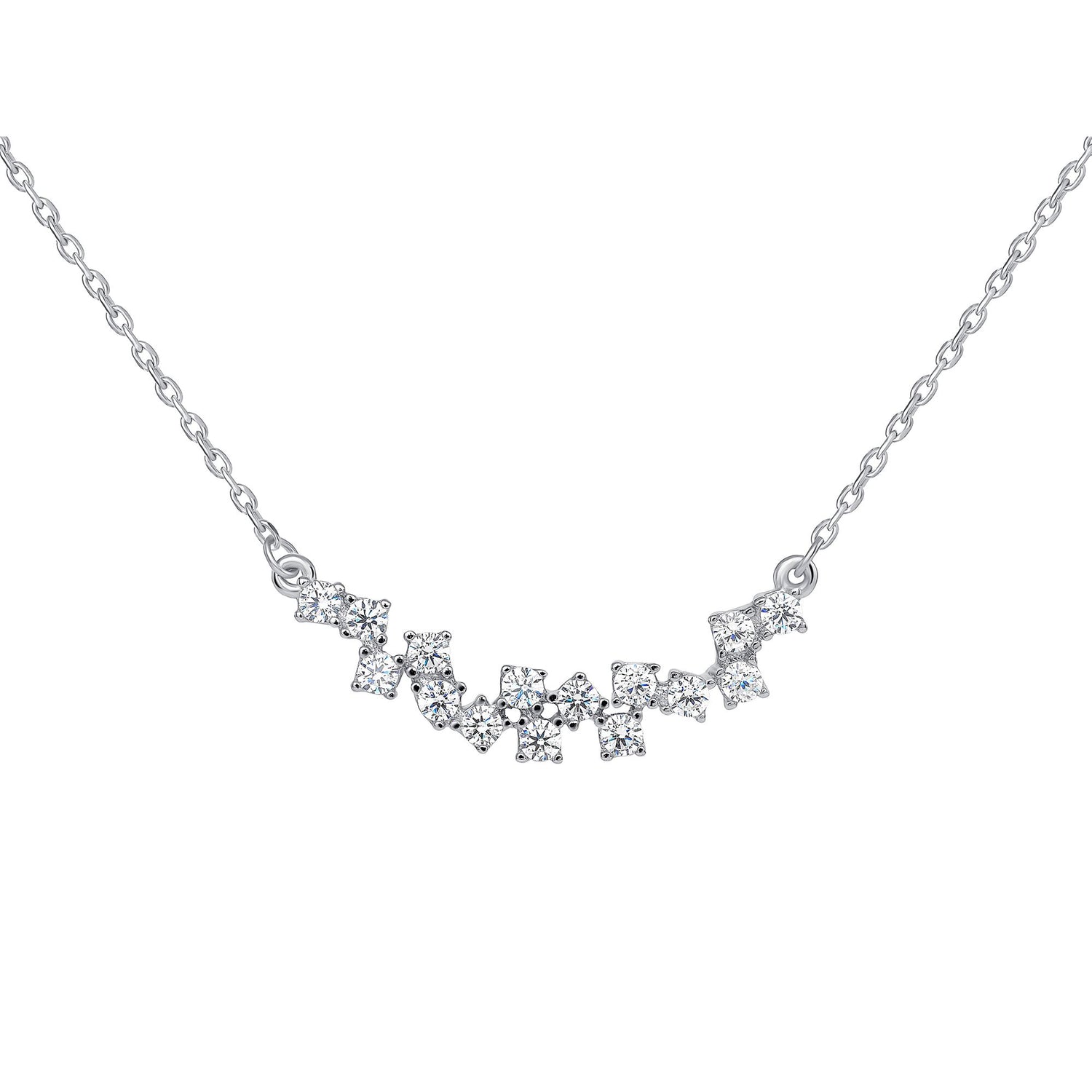 925 Sterling Silver Jagged Placement Round CZ Pendant Necklace