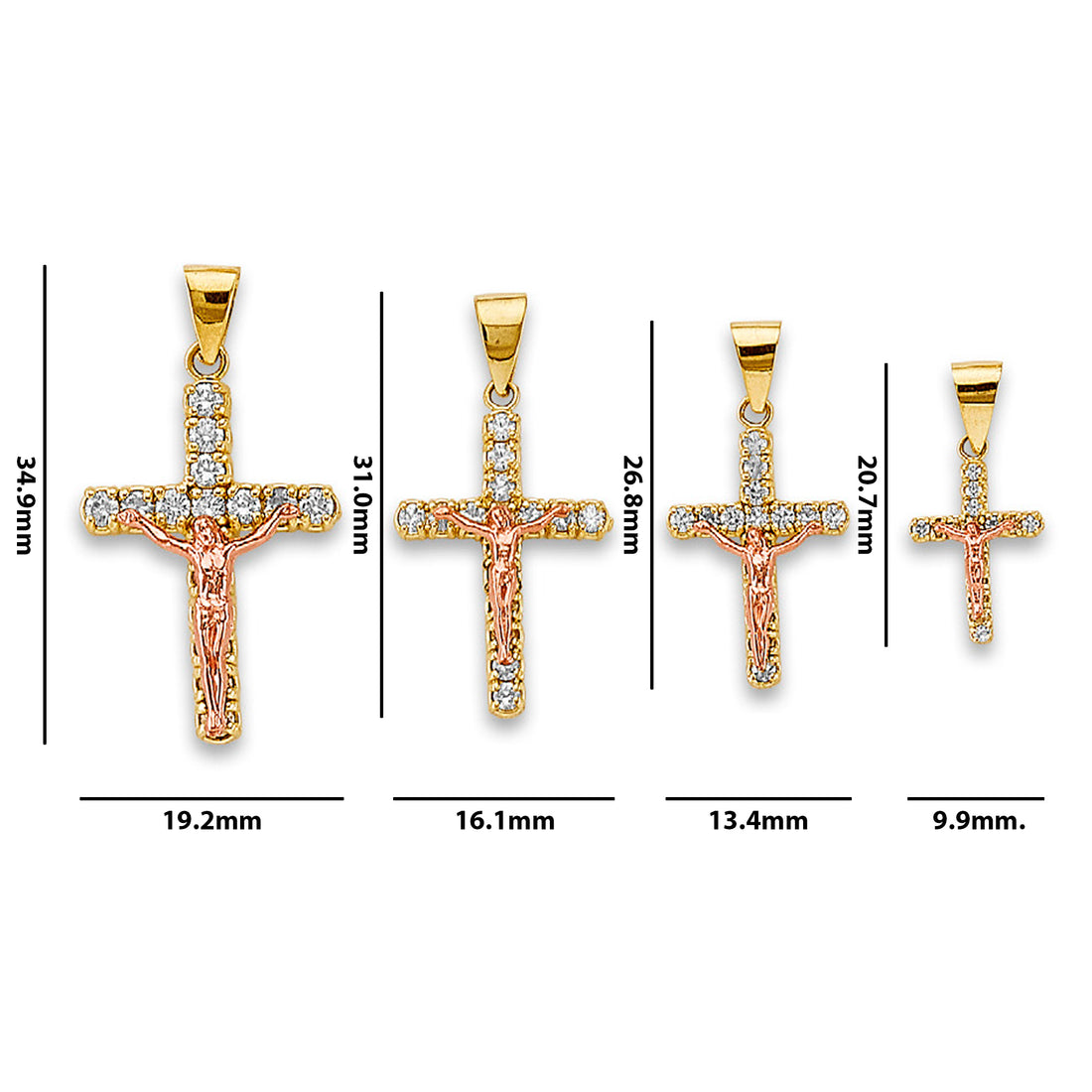 Two Tone Gold Round CZ Crucifix Cross Religious Pendant