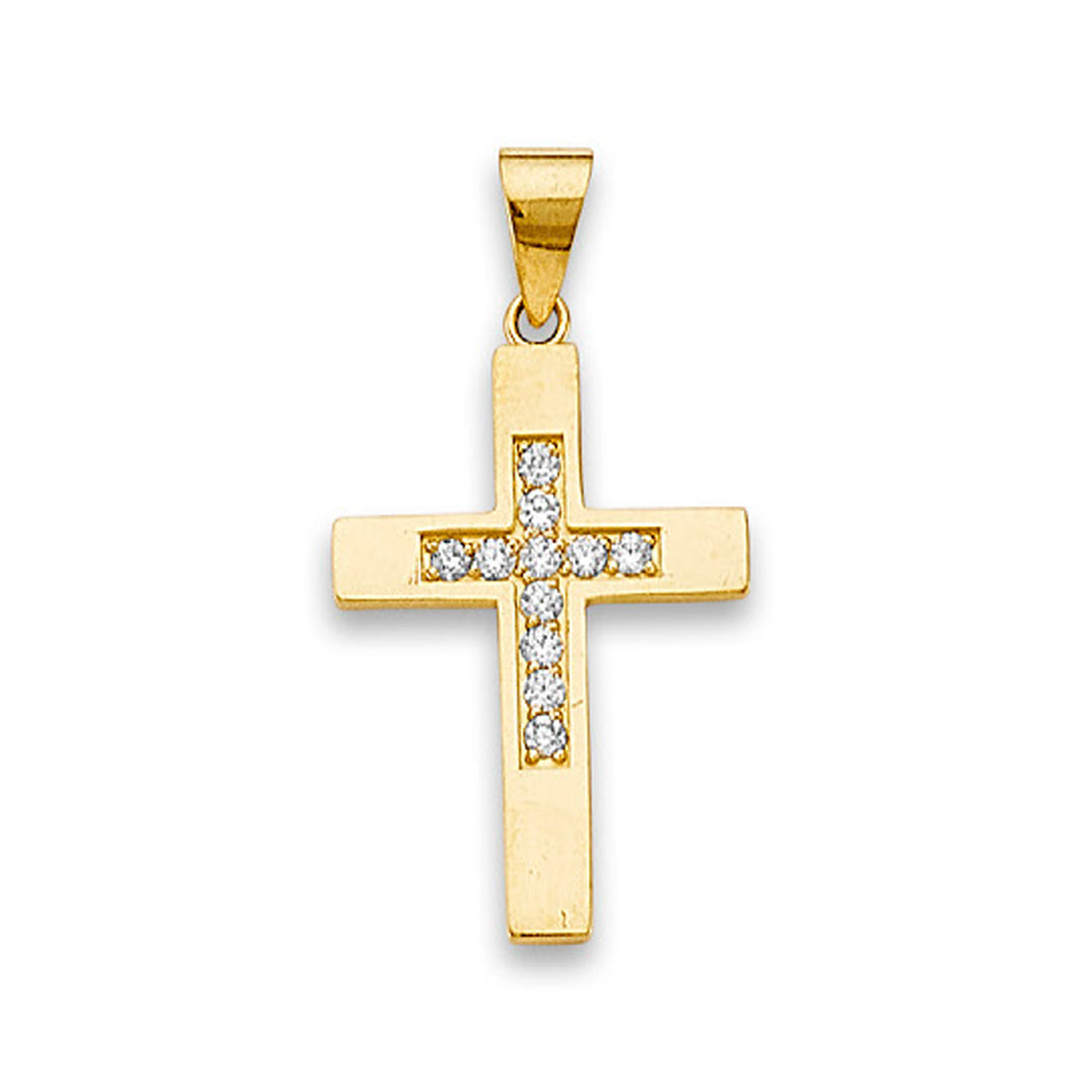 Yellow Gold Semi-studded Round CZ Cross Diamond Pendant