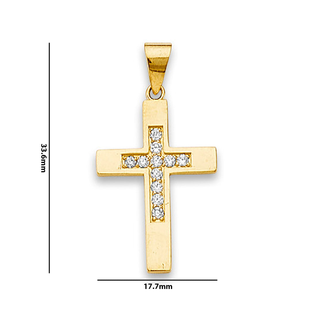 Yellow Gold Semi-studded Round CZ Cross Diamond Pendant with Measurement