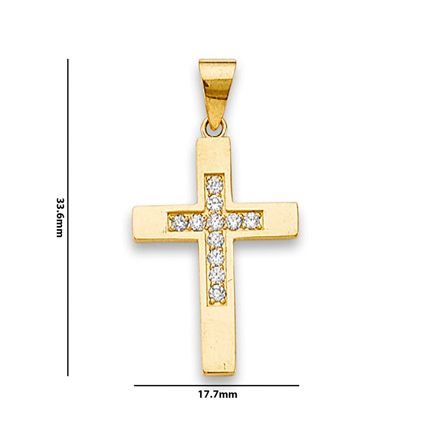 Yellow Gold Semi-studded Round CZ Cross Diamond Pendant with Measurement