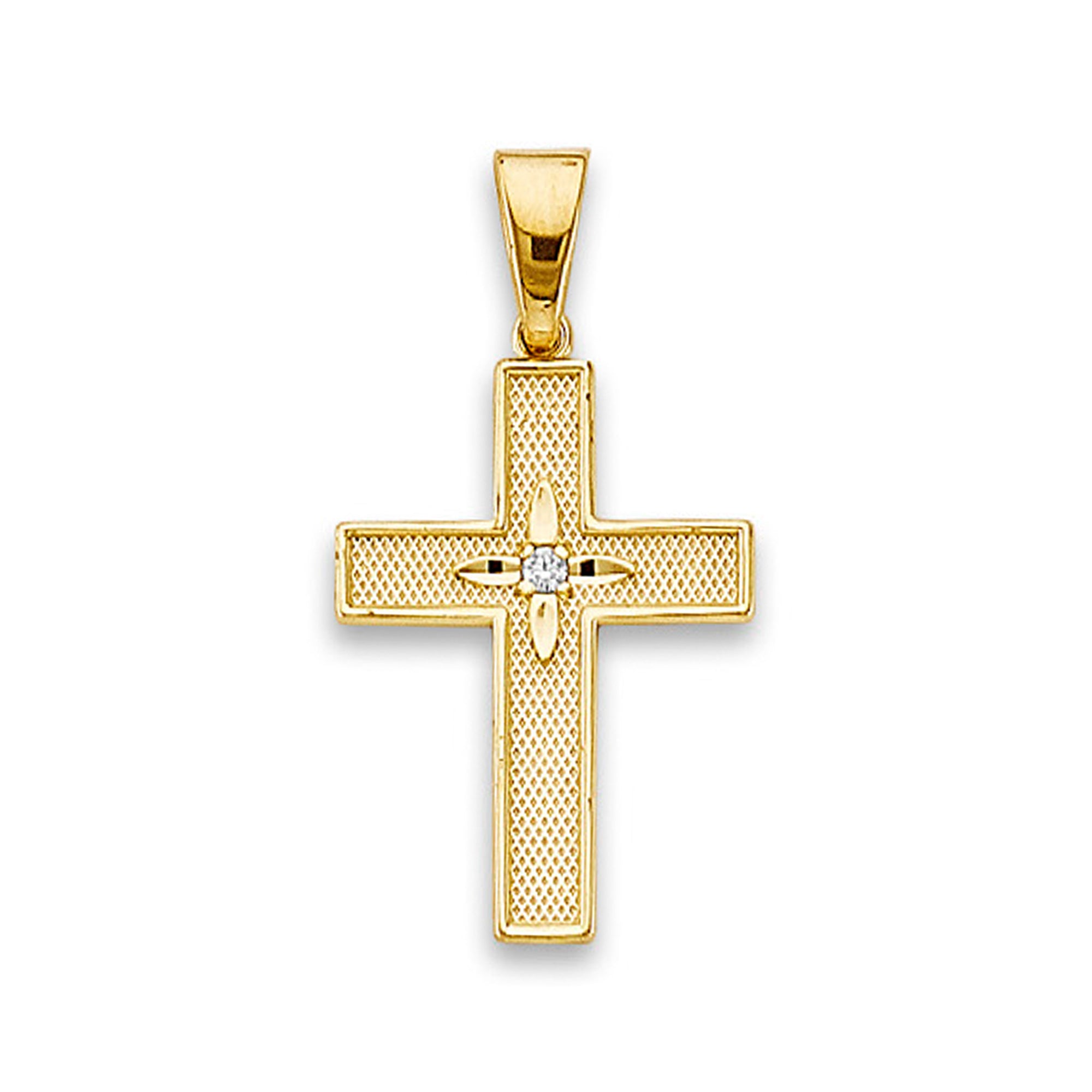 Yellow Gold Round CZ Shimmering Christian Cross Pendant