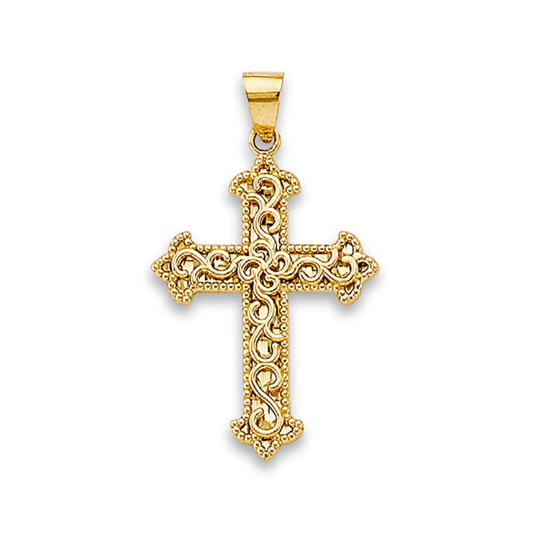 Yellow Gold Fancy Designer Filigree Cross Pendant 