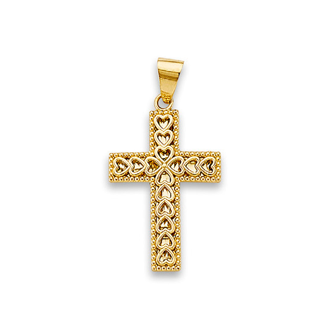 Yellow Gold Heart Textured Cross Filigree Pendant 