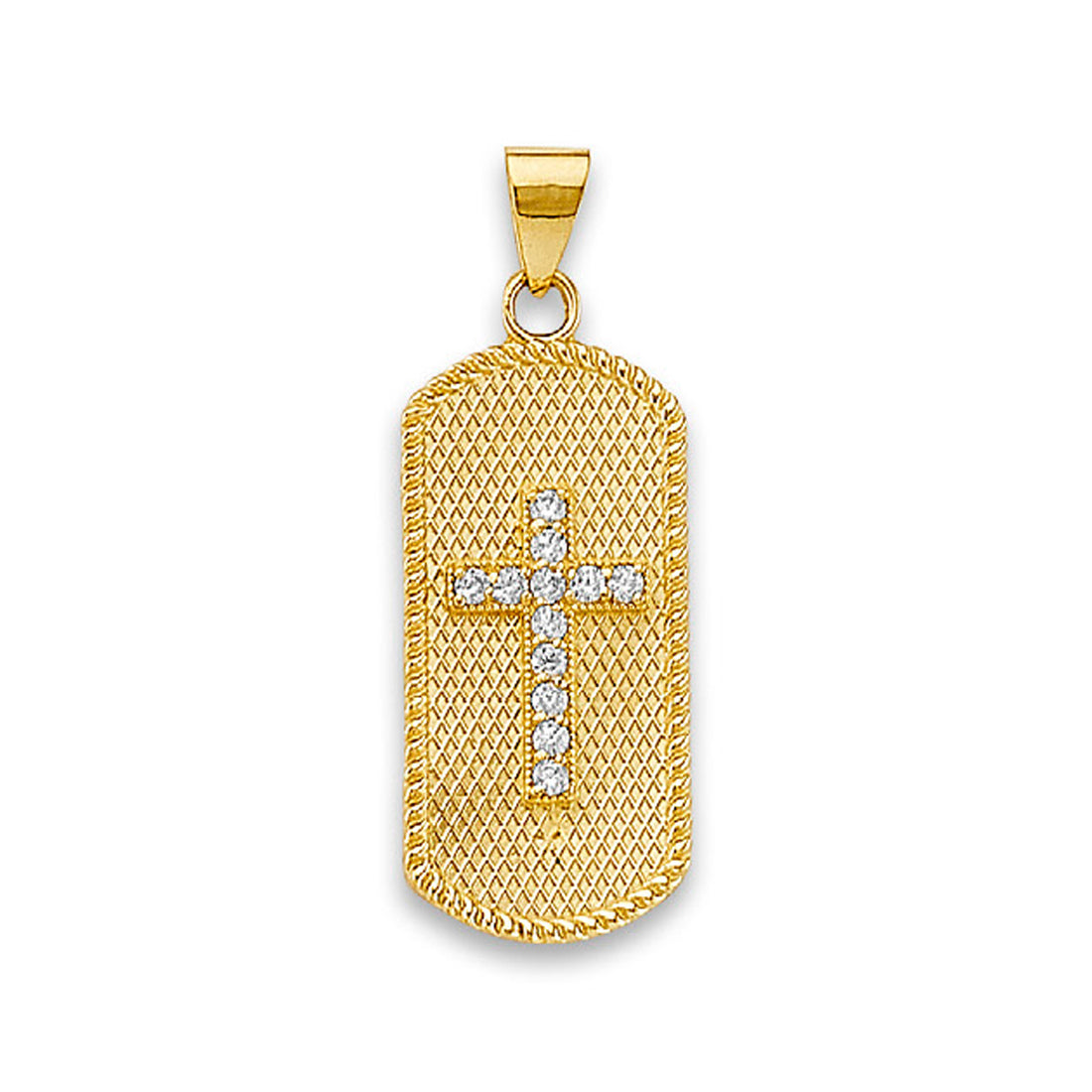 Yellow Gold Dot-textured Cross Dog Tag Pendant