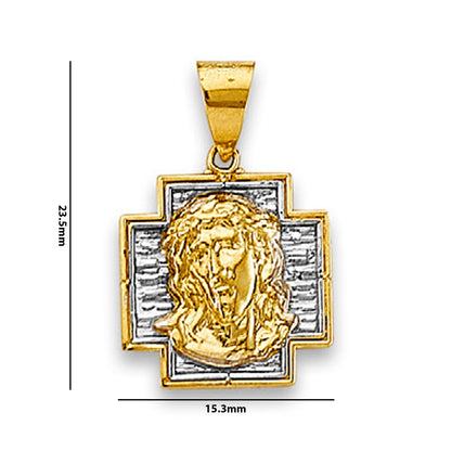 Two Tone Gold Face of Jesus Religious Pendant  with Measurement