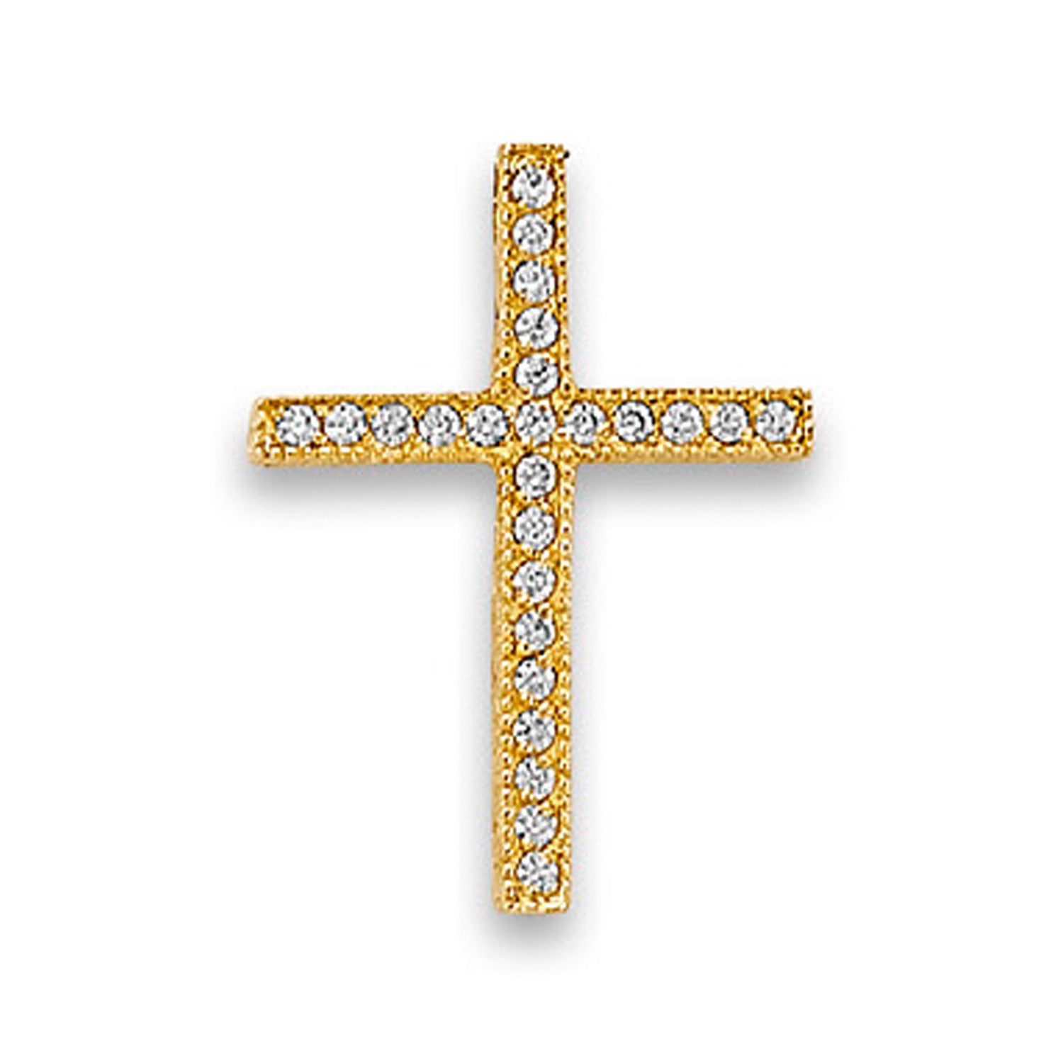 Yellow Gold Round CZ Minimalist Cross Pendant