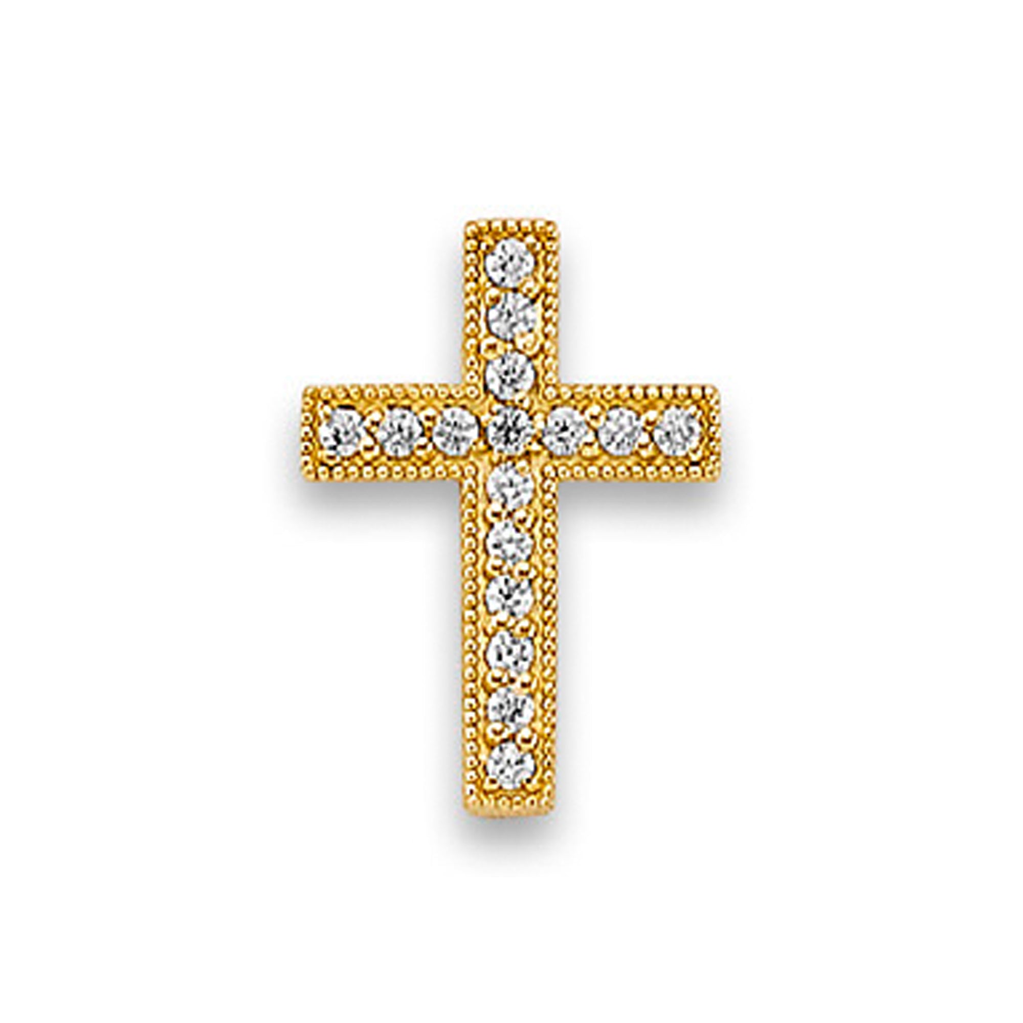 Yellow Gold Round CZ Minimalist Cross Pendant