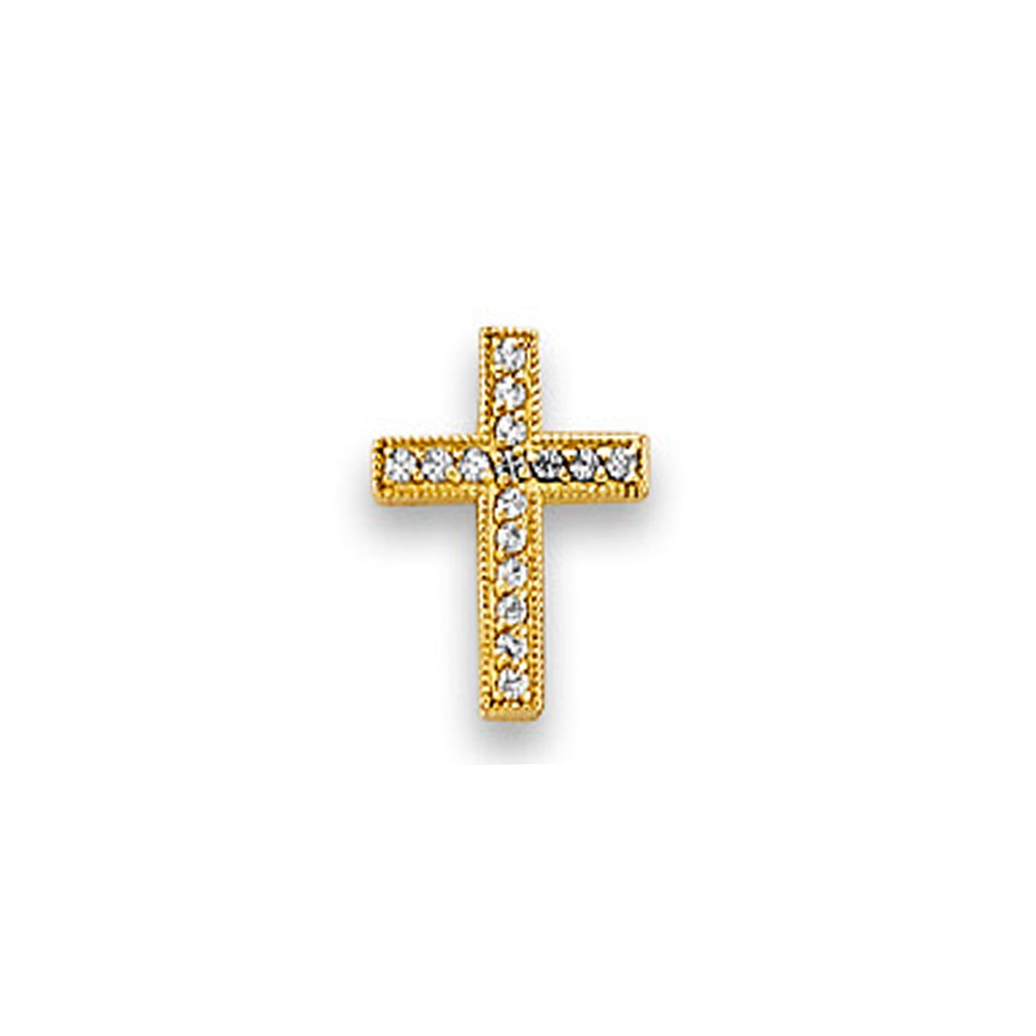 Yellow Gold Round CZ Minimalist Cross Pendant