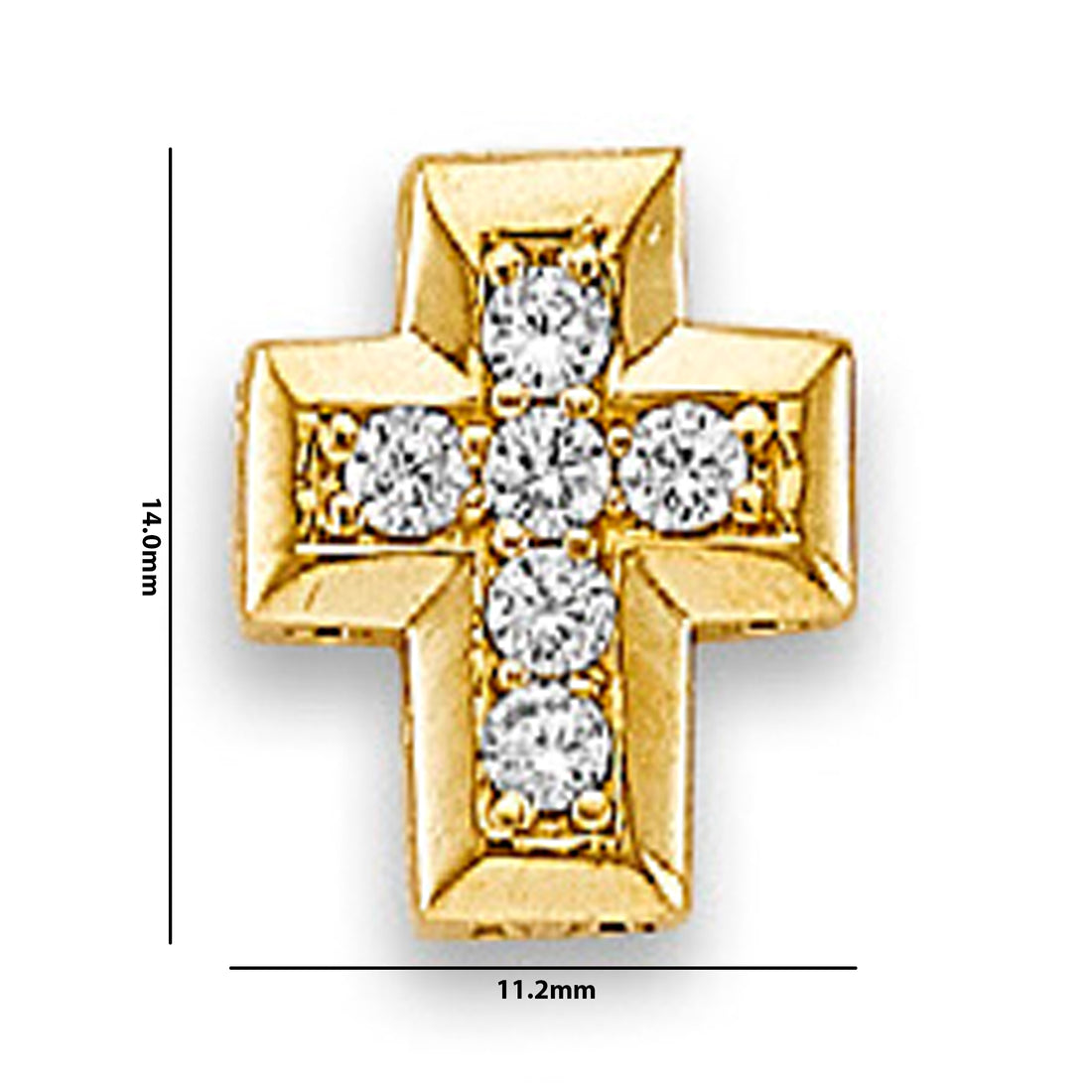 Yellow Gold CZ Vintage Cross Religious Pendant with Measurement