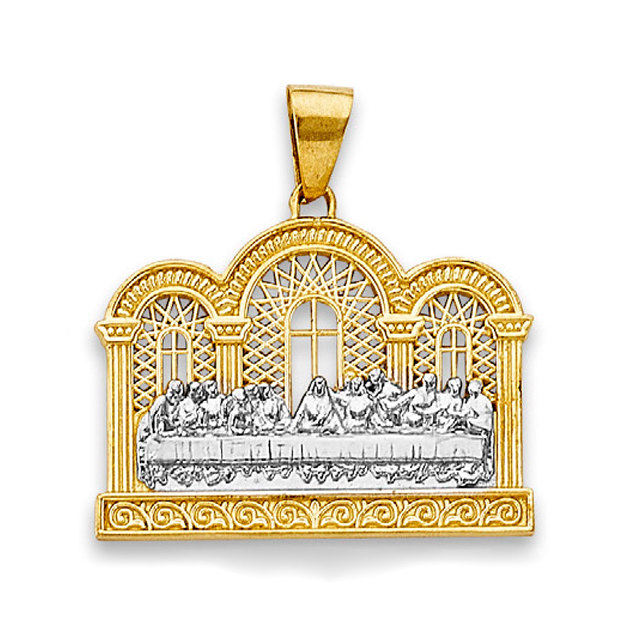 Two Tone Gold The Last Supper Lattice Religious Pendant