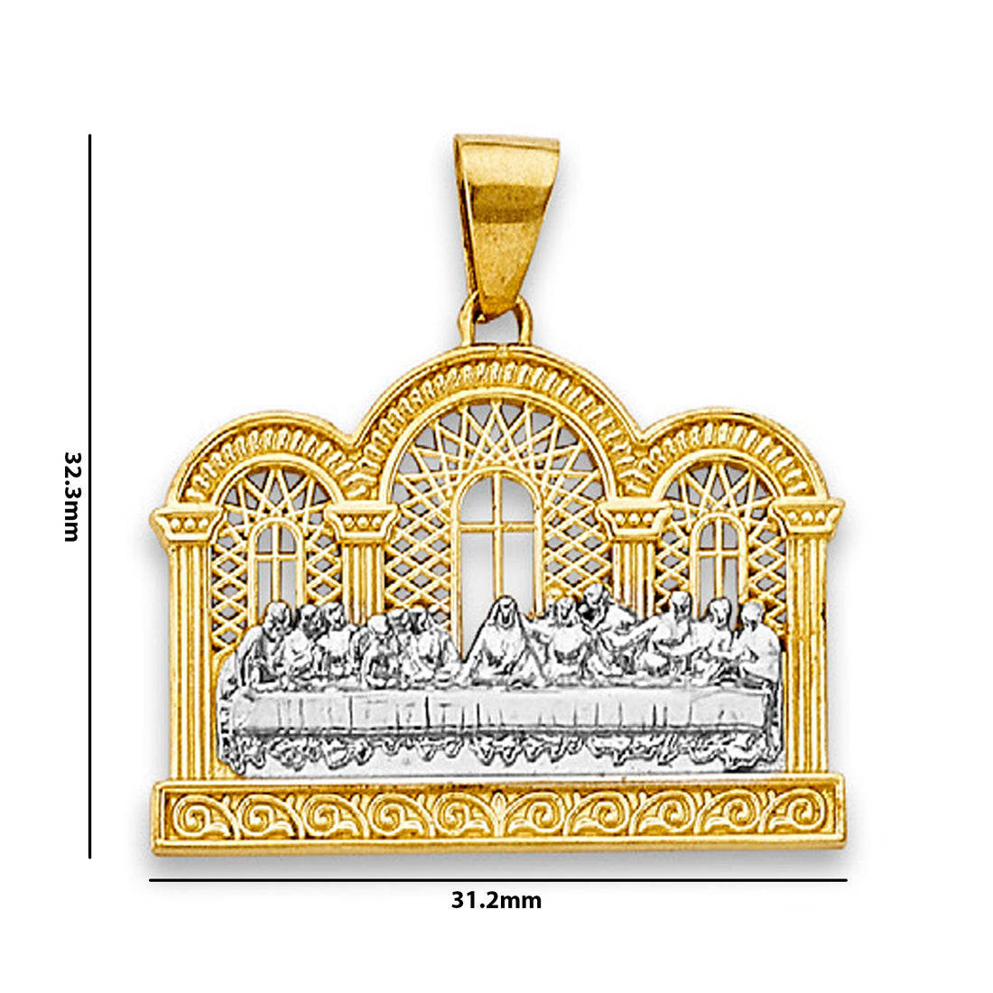 Two Tone Gold The Last Supper Lattice Religious Pendant with Measurement