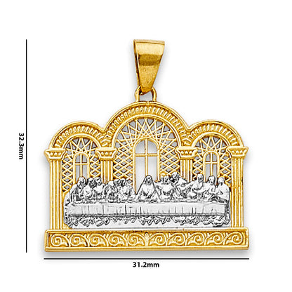 Two Tone Gold The Last Supper Lattice Religious Pendant with Measurement