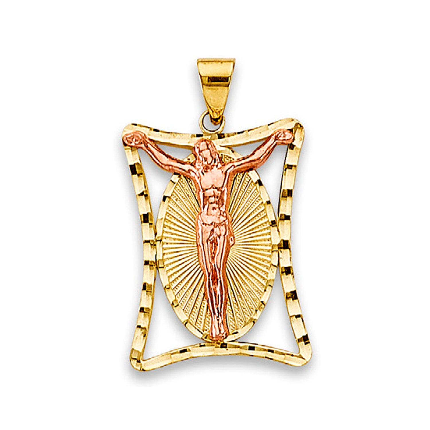 Two Tone Gold Aura Jesus Crucifix Reliigous Pendant