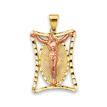 Two Tone Gold Aura Jesus Crucifix Reliigous Pendant