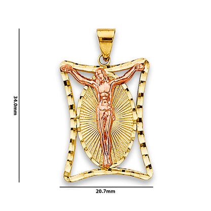 Two Tone Gold Aura Jesus Crucifix Reliigous Pendant with Measurement