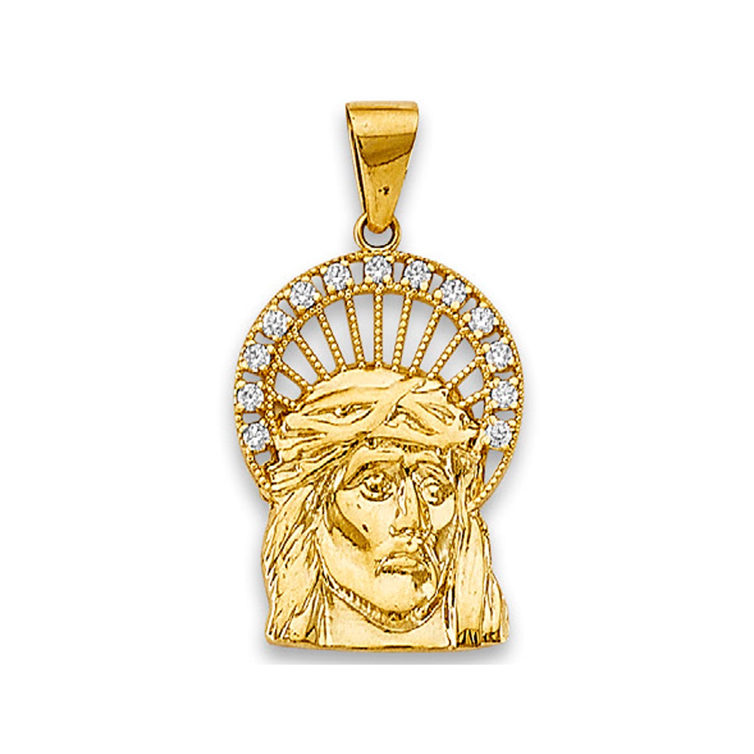 Yellow Gold Round CZ Crown Jesus Charm Pendant