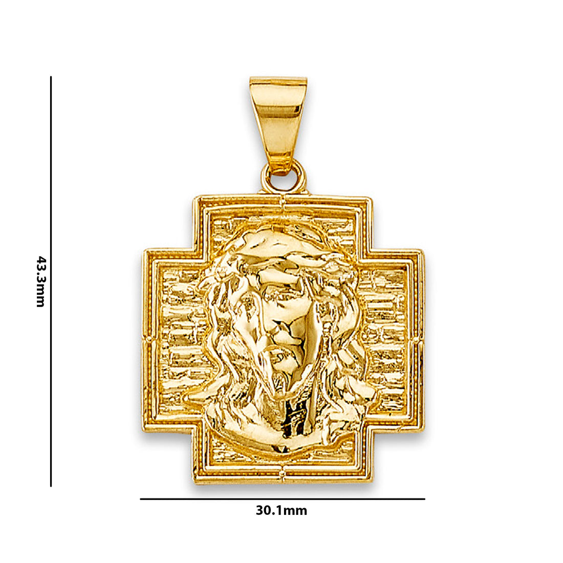 Yellow Gold Face of Jesus Religious Pendant  with Measurement