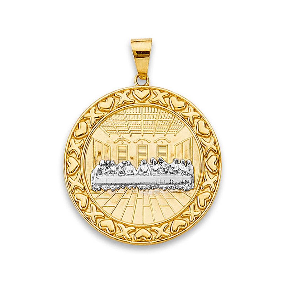 Two Tone Gold Grand Last Supper Round Medallion Pendant