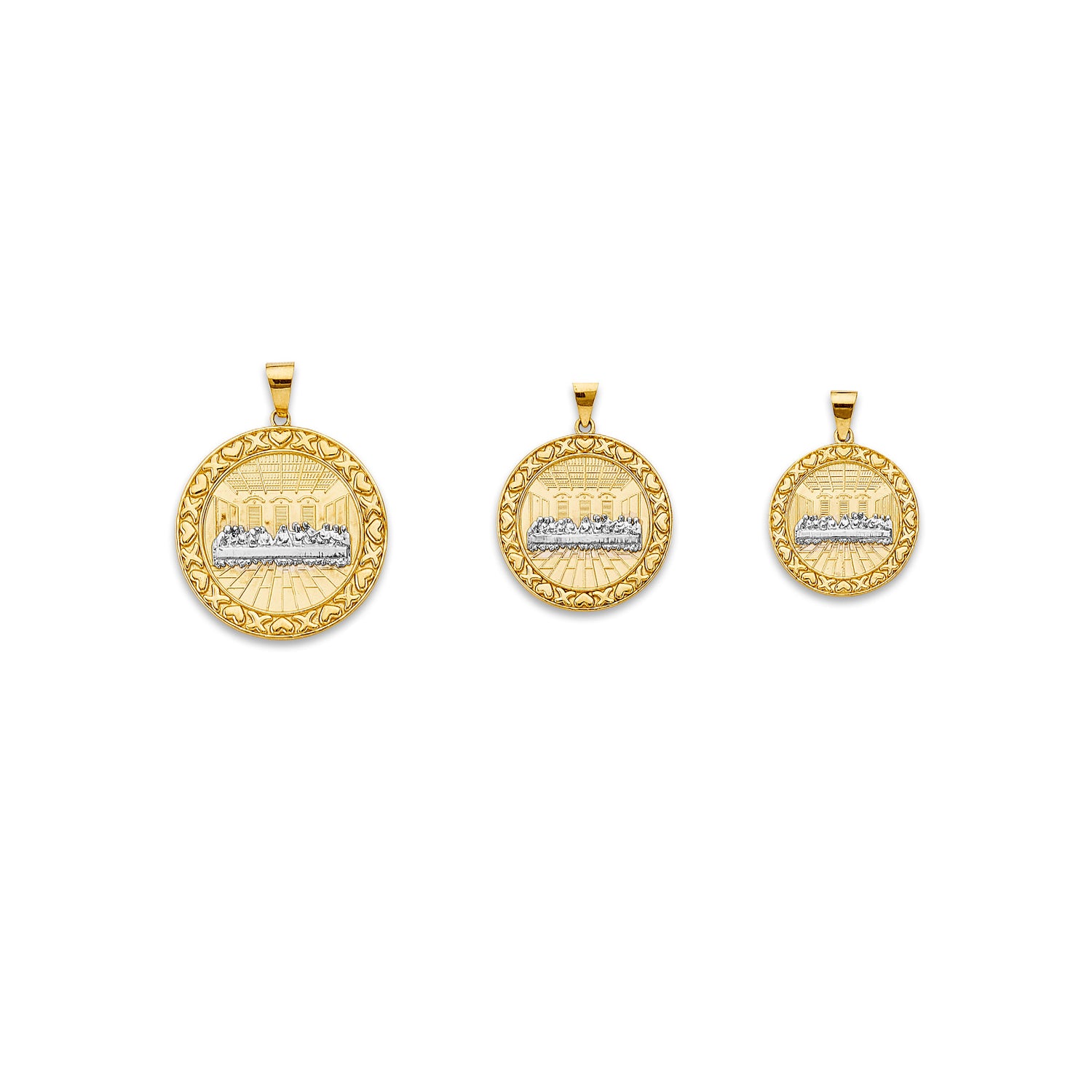 Two Tone Gold Grand Last Supper Round Medallion Pendant