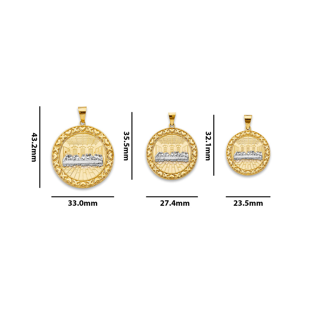 Two Tone Gold Grand Last Supper Round Medallion Pendant