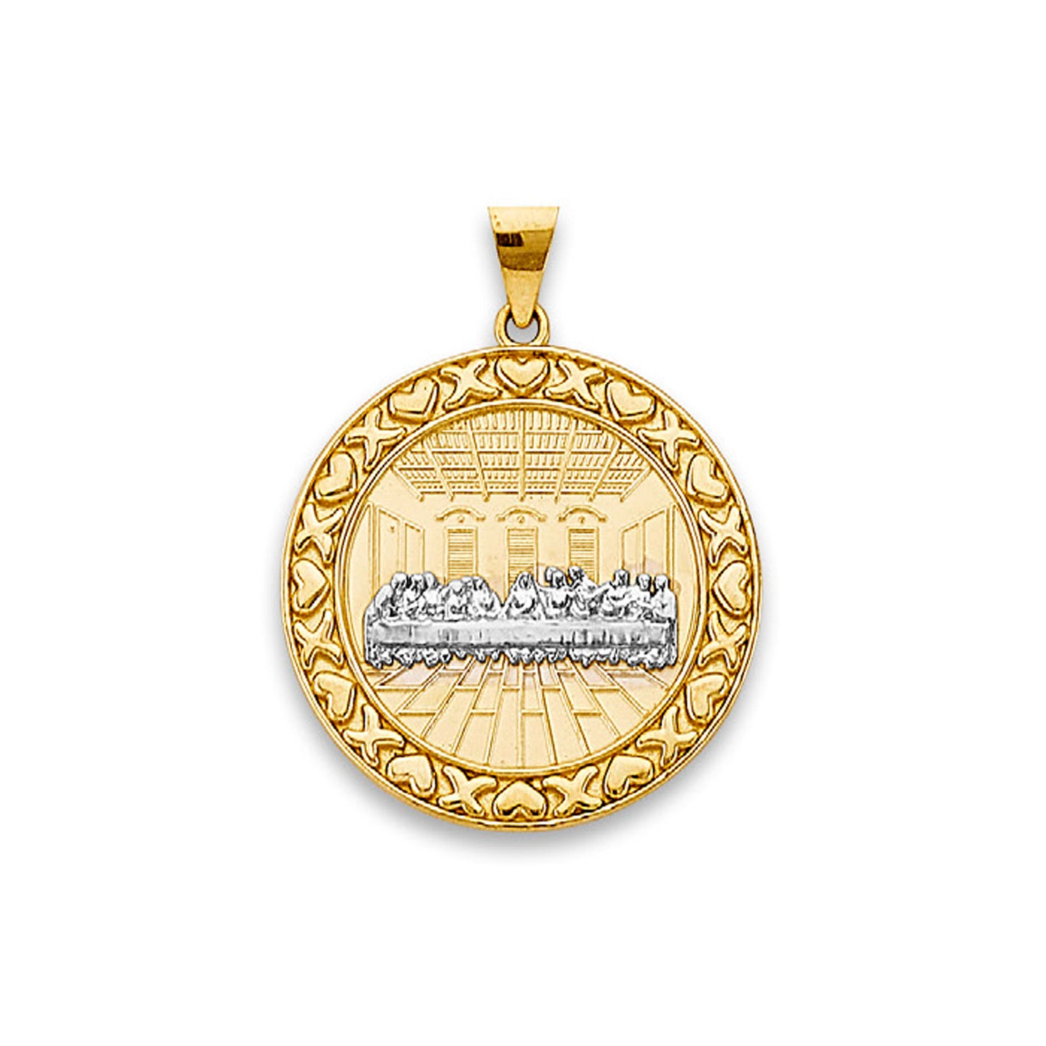 Two Tone Gold Grand Last Supper Round Medallion Pendant