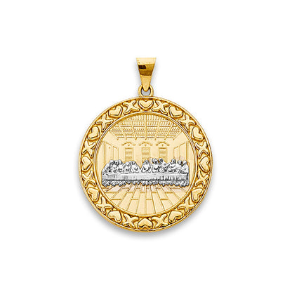 Two Tone Gold Grand Last Supper Round Medallion Pendant