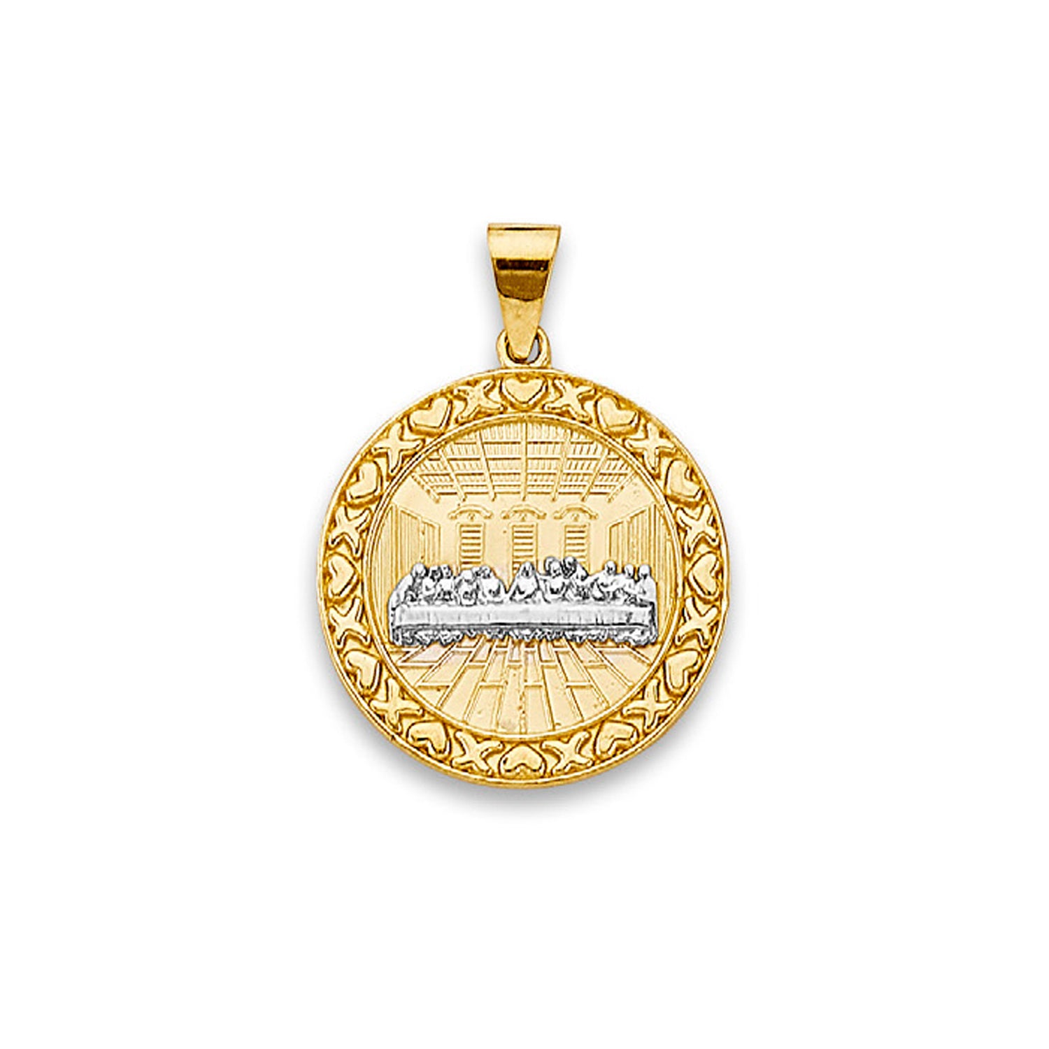 Two Tone Gold Grand Last Supper Round Medallion Pendant