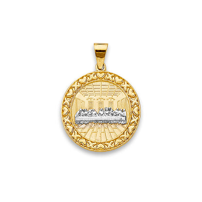 Two Tone Gold Grand Last Supper Round Medallion Pendant